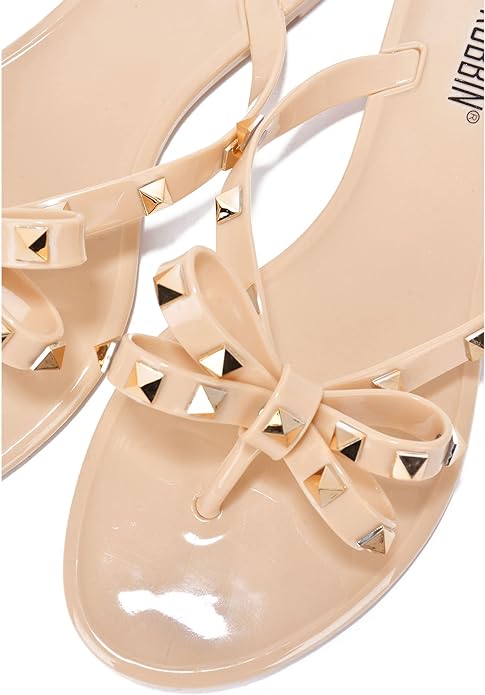 Cape Robbin Women's Christa Studded Jelly Flip Flops with Bow
