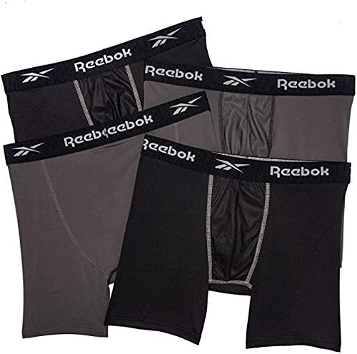 Reebok Mens 4 Pack Performance Boxer Briefs with Comfort Pouch -  Navy/Grey/Navy/Blue Small