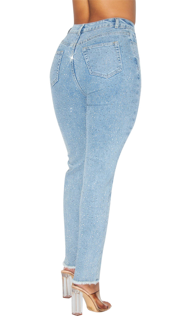 Hot & Delicious Belinda Blue Denim Rhinestone Jeans Medium