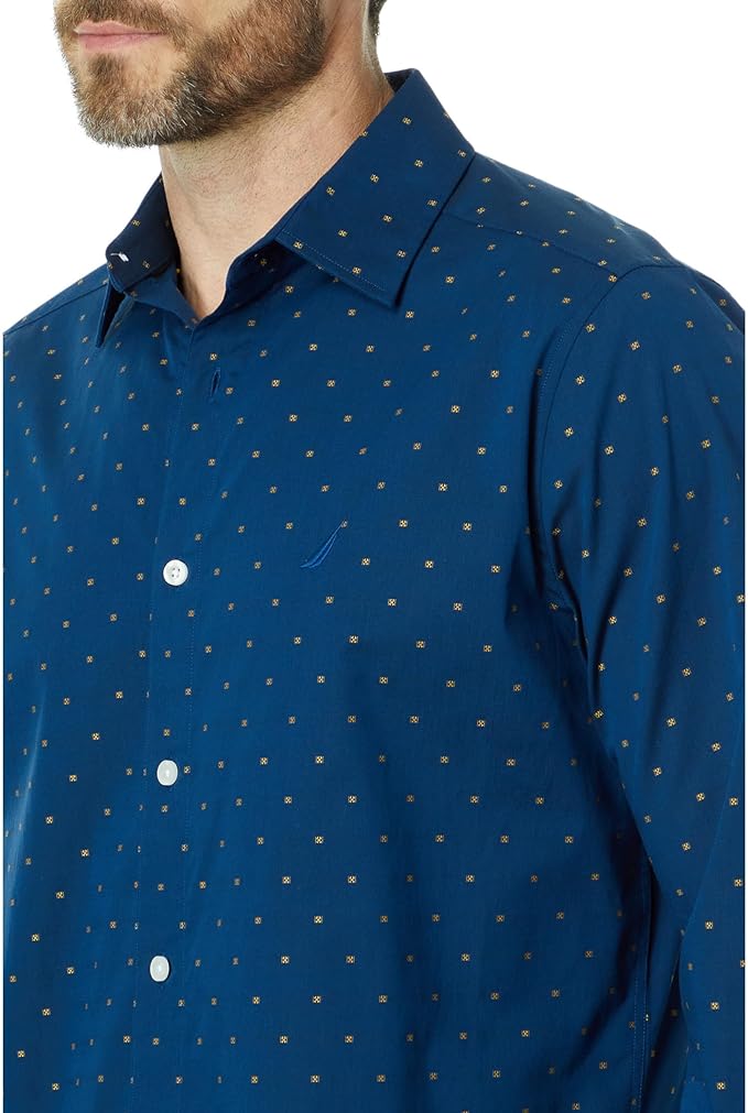 nautica dress shirt Nautica Men's Wrinkle-Resistant Printed Wear To Work Shirt Navy / Small