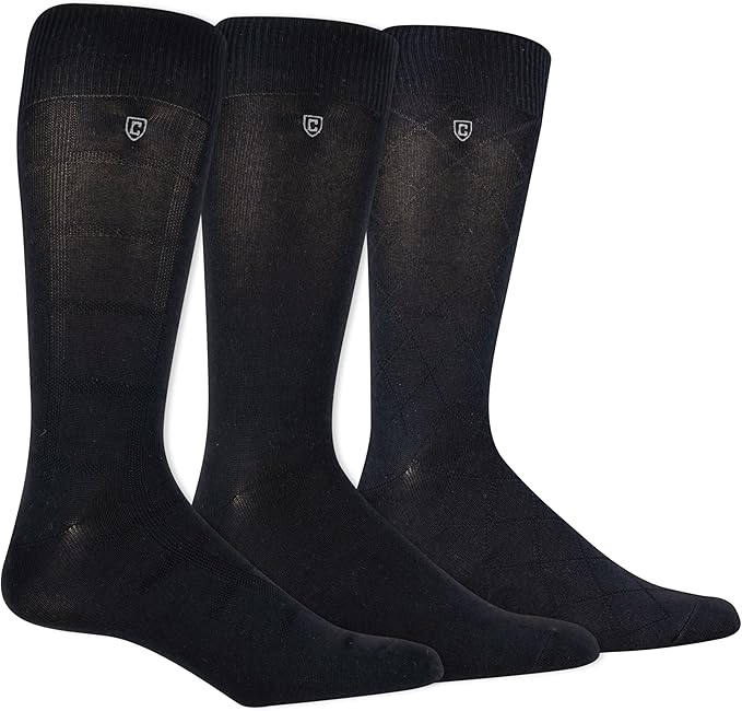 Chaps Men's Super Soft Dress Crew Socks-3 Pair Pack-Patterns and Textures Black Assorted
