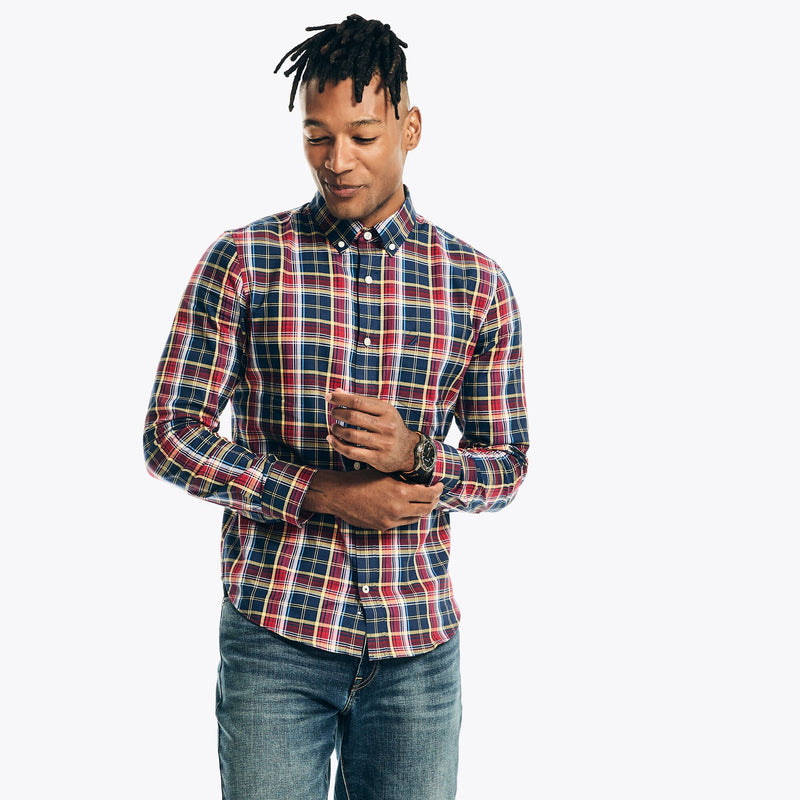 美品‼️＜6(ROKU)＞COTTON CHECK REGULAR SHIRT Nautica Men's Wrinkle Resistant Plaid Wear to Work Shirt – I-Max