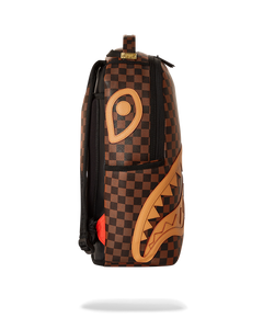 Sprayground Shark In Paris Brown Checkered Monogram Backpack – Vegan Leather, Water Resistant