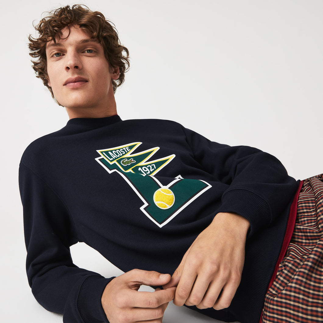 Lacoste collegiate textured logo sweatshirt in black Clearance