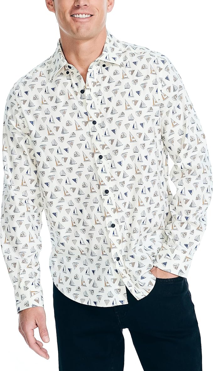 nautica white dress shirt Nautica Men's Printed Shirt – I-Max Fashions