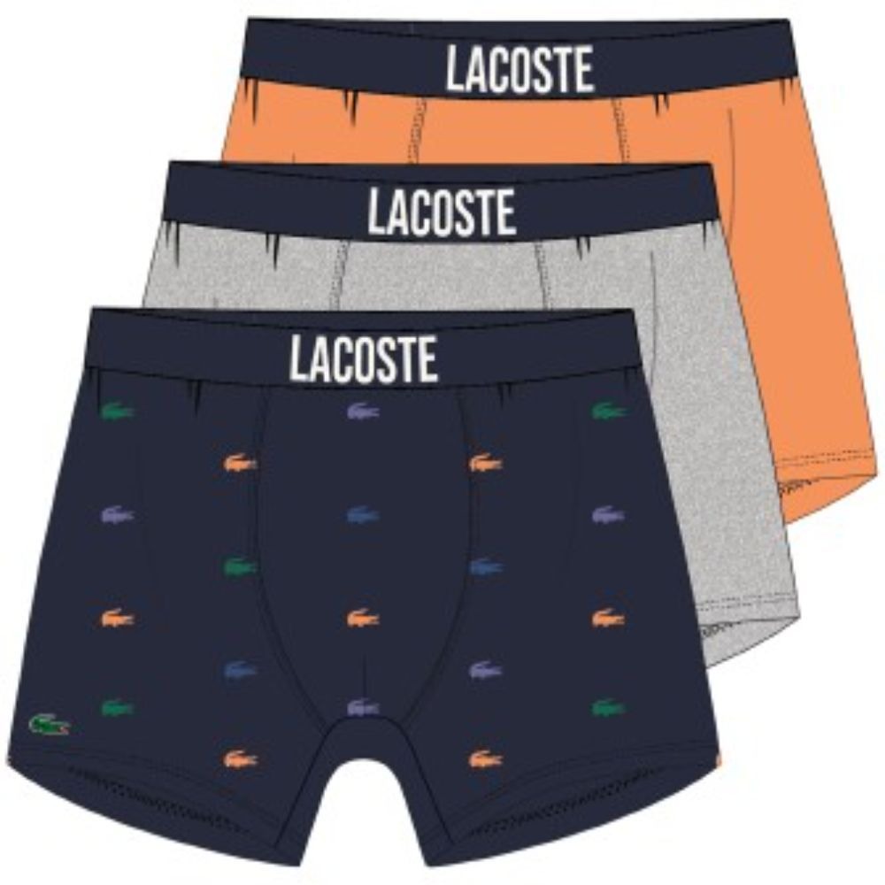 Lacoste Cotton Stretch 3 Pack Boxer Trunk Red / Grey / Red Stripe
